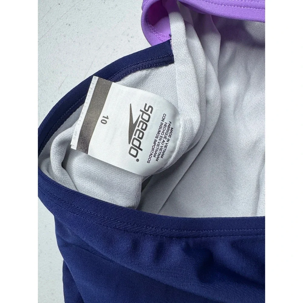 Speedo Girls‎ Size 10 Swimsuit One Piece Racerback Navy Purple White Athletic